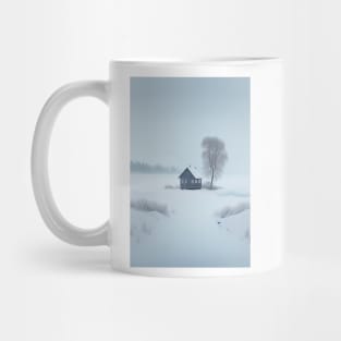 Scandinavian Style Winter Landscape with House and Tree Mug